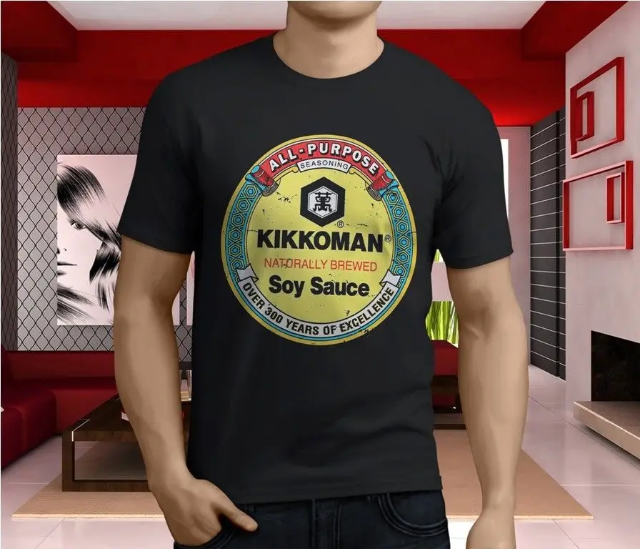 New Popular KIKKOMAN SOY SAUCE Men's Black T-Shirt S-3XL Cheap wholesale tees Casual Short Sleeve TEE Fashion Style Men Tee |