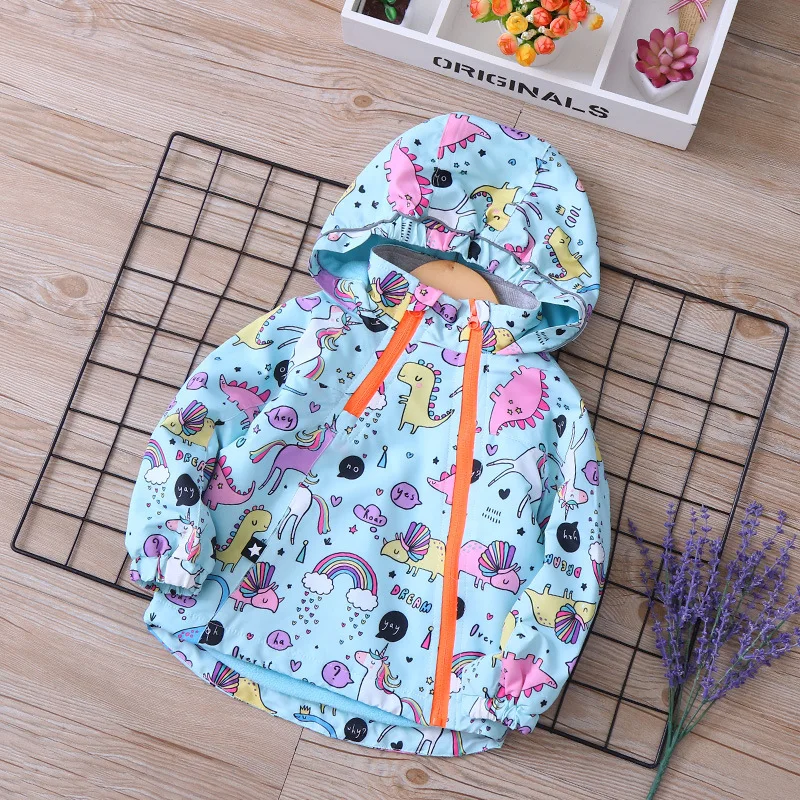 

Hx-18123 Full Printed Cartoon plus Velvet Hooded Girls Raincoat Jacket 18 Autumn And Winter New Style Kids' Coat Windcheater