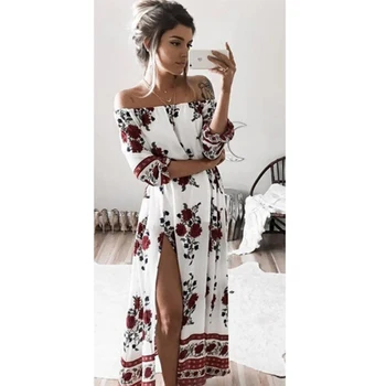 

Women Ladies Clothing Dress Chiffon Floral Long Sleeve Party Flower Casual Long Maxi Dresses Women Summer Sundress