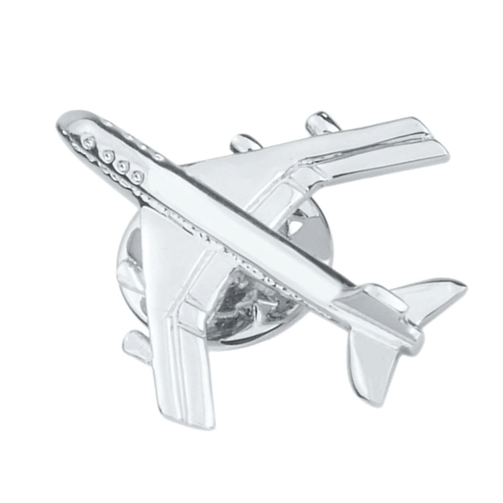 Silver Color Plated Brass Airplane Aircraft Plane Pin Brooch Jet  Pin Badge