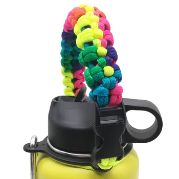 

Paracord Strap Water Bottle Handle for Hydro Flask and Other Wide Mouth Bottles. Assembled with Safety Ring and Carabiner.