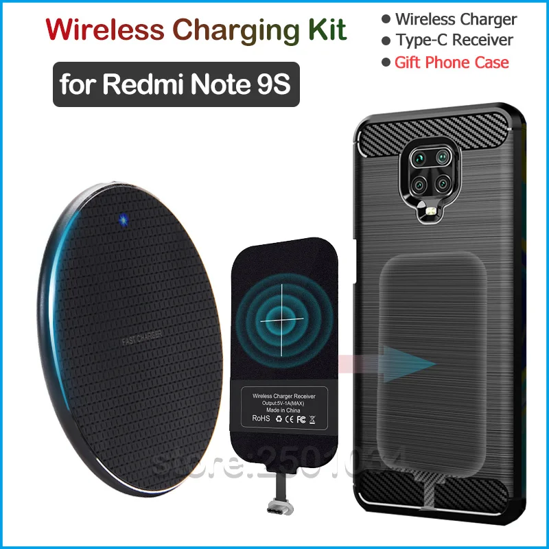 Qi Wireless Charging for Xiaomi Redmi Note 9S Qi Wireless Charger+USB Type C Receiver Nillkin Adapter Gift TPU Case