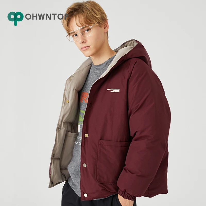 

Hip Hop Reversible Jacket Parka Men Padded Jacket Windbreaker Harajuku Puffer Coat Warm Hooded Outwear Thick Coat Streetwear Men
