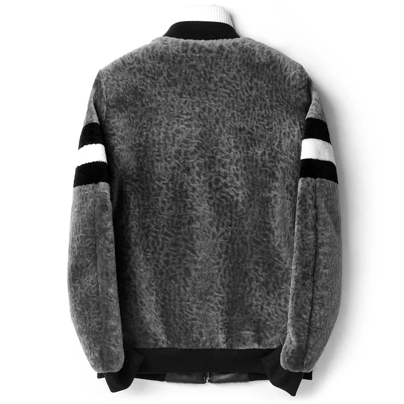 

Real Fur Wool Coat Men Autumn Winter Jacket Men's Baseball Collar Short Thick Sheep Shearing Jackets D-52-8770 KJ815