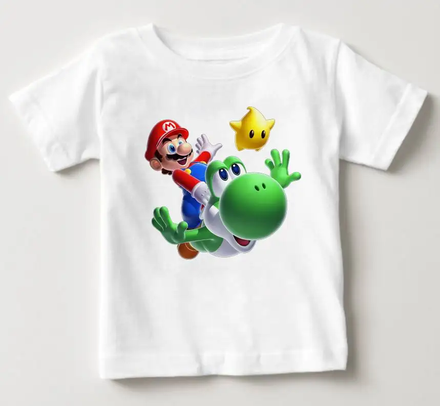 white T-shirt Одежда для малышей Лидер продаж, Детская футболка с принтом «Братья Супер Марио» летняя модная одежда с короткими рукавами для маленьких мальчиков и девочек - Цвет: white T-shirt
