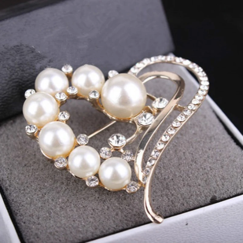 Creative Heart Shape Crystal And Imitation Pearls Brooch For Cloth Decoration Pins Jewelry Women Wedding Dress Decor | Украшения и