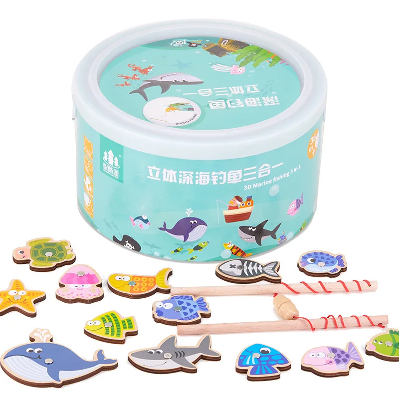 

Zkb04 Funny Farm Oceans Stereo Three-in-One Magnetic Fishing P. 6 Wooden Parent And Child Educational Board Game Toy