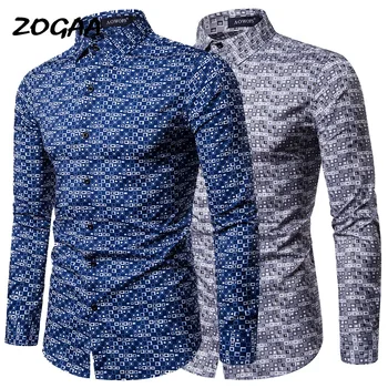 

ZOGAA Men's Fashion Casual Printing Long Sleeve Shirt Men's Clothing Soft Comfortable Slim Men's Business Social Shirt