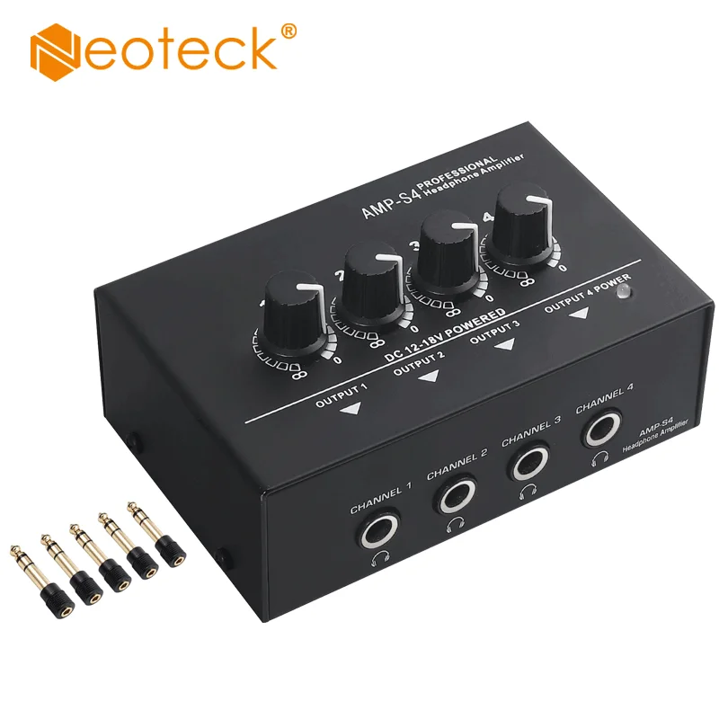 Neoteck 4 Channel Portable Stereo Headphone Amplifier Professional Multi Channel Mini Earphone Splitter Amp Balanced TRS Amp