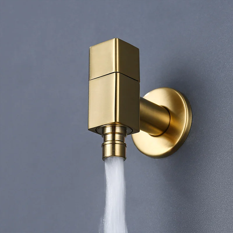 Brushed Gold Washing Machine Faucet Soild Brass Single Cold Wall Mounted G1/2 &amp G3/4 Bibcock Outdoor Garden Mop Pool Tap |