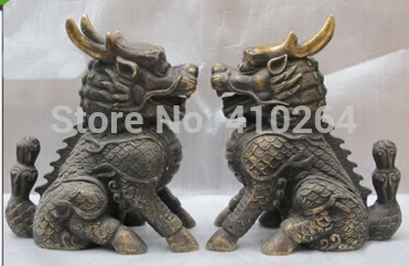 China FOO DOG scutum dragon Bronze small Kylin pair animal statue | Дом и сад