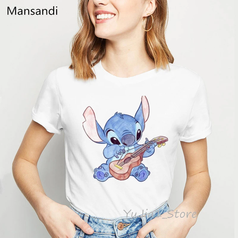 LILO STITCH футболка с мультяшным принтом Женская harajuku Kawaii одежда облегающая Повседневная футболка Женская забавная футболка camisetas mujer