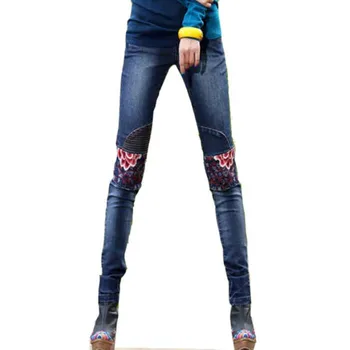 

Women's embroidered jeans new pants high waist elastic ethnic plus size long pants