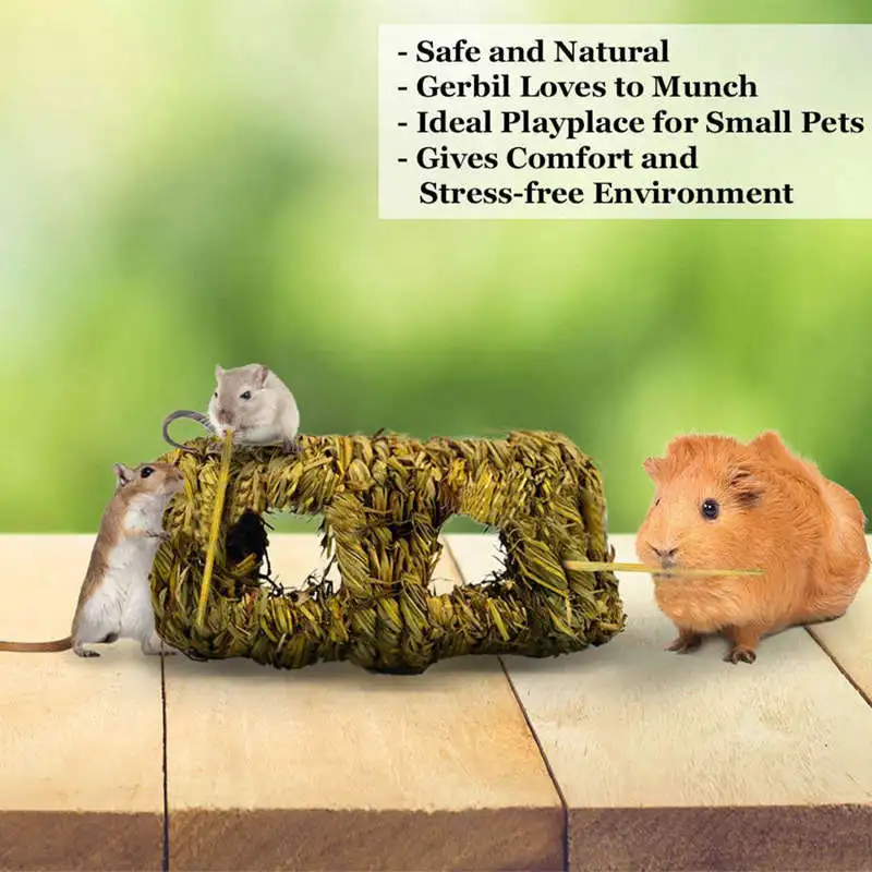 Hand-Woven grass Tunnel Toy- Small Animal Activity Center From Pet-Safe, All Natural Grass Tunnel House- Perfect For Rabbits