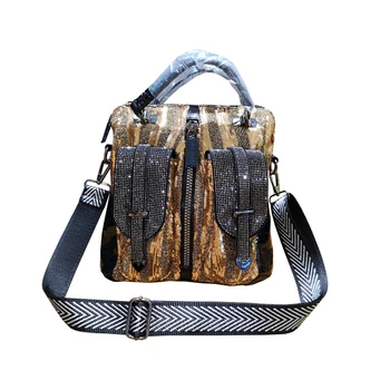 

Bags for Women 2020 New Tide Rhinestone Handbag Double Pocket Broadband Multi-purpose Shoulder Messenger Sequins Female Bag