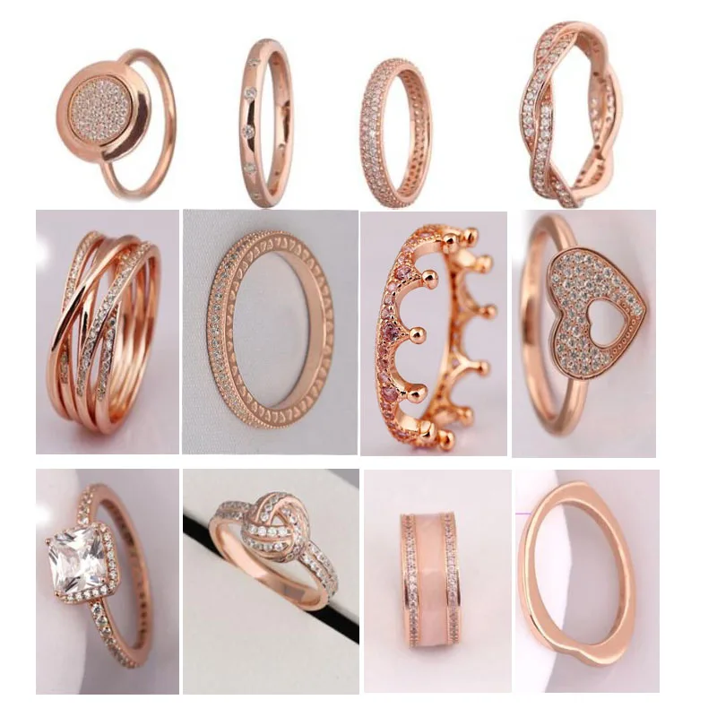 

Classic Luxury Real 100% 925 Sterling Silver Ring Hearts Arrows Zircon Wedding Jewelry rose gold Rings Engagement For Women