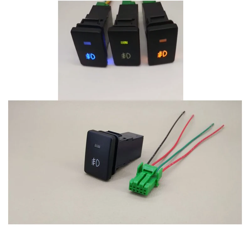 Blue/Yellow/Green Front Fog light Push Switch 4 Wire Button For Toyota Camry Prius Corolla Foglight DC 12V | Автомобили и