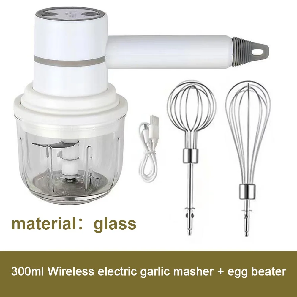 Usb 2 In 1 Wireless Electric Garlic Chopper Whisk Egg Beater With Stirring Rods Kitchen Handheld Mixer