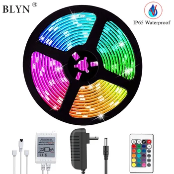

5M 16.4ft 5050 Waterproof RGB LED Strip with smart 24Key IR Remote RGB Controller for LEDStrip 12V LED Adapter Party Home Light