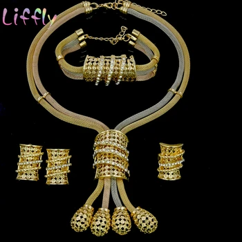 

Dubai Jewelry Sets Classic Wedding Necklace Earrings Ring Bracelet Charm Women Jewelry Set Bridal Crystal Jewelry Set for Women