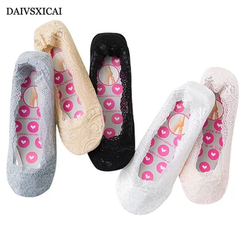

4Pair/lot=8pieces Summer Silicone Non-Slip Socks Fashion Female Invisible Lace Cotton Bottom Woman Boat Socks