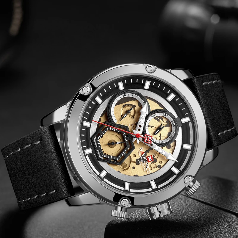 NAVIFORCE Top Brand Luxury Fashion Leather Business Analog Quartz Men Watch Mens Army Military Sports Waterproof Wrist Watches