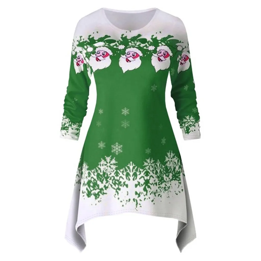 Фиолетовое рождественское платье с принтом Санта Клауса, женские платья с длинным рукавом, мини-платье с принтом дерева и снега, Vestido Sukienki Elbise Jurken# ZC - Цвет: Зеленый