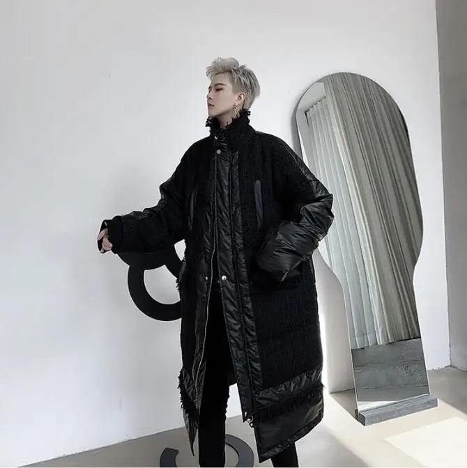 M-XL! Зимняя одежда индивидуального материала сшитая мужская длинная куртка свободного покроя с воротником из хлопка молодежное толстое хлопковое пальто