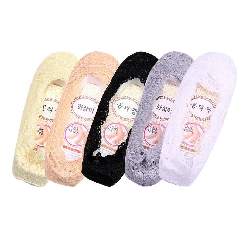 E 5pairs Женские кружевные носки Harajuku Нескользящие Женские Бесшовный носок Модные носки-лодочки 5 пар/лот# F - Цвет: E 5pairs