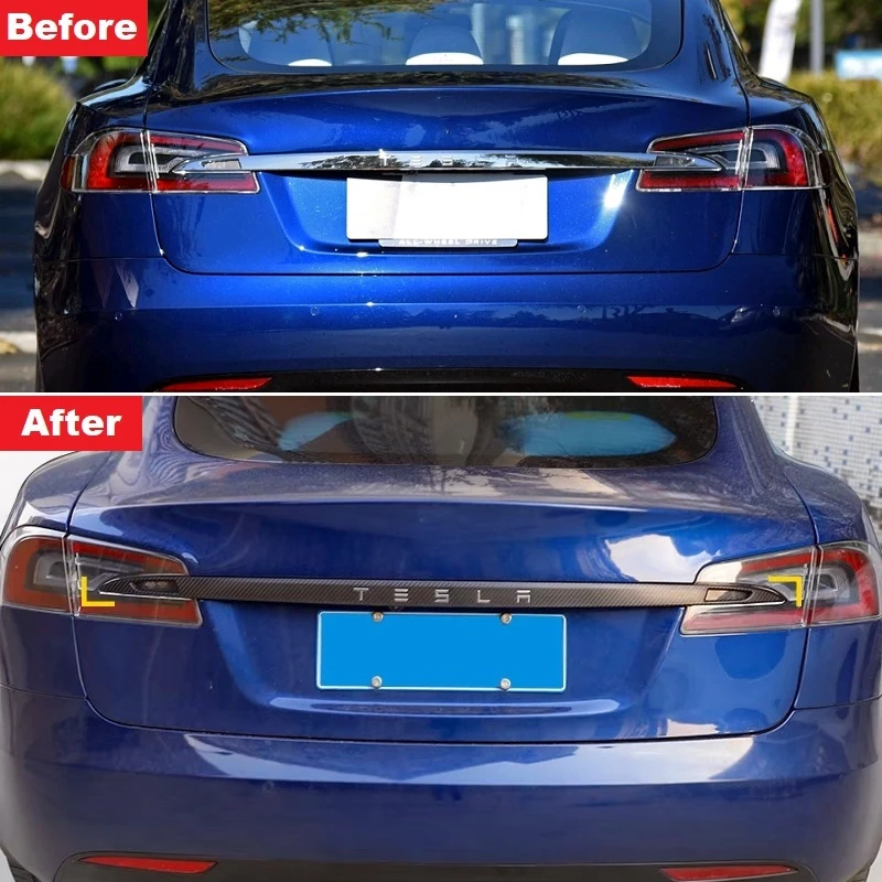 100% углеродное волокно задний знак автомобиля отделочная полоса для Tesla Model S 2016 2018