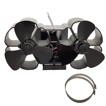 

6-Blade Twin Motor Double Heat Powered Wood Stove Fan with Temperature Gauge - Ultra Quiet Fireplace Wood Burning Eco Fan for Ef