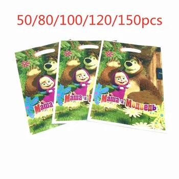 

50Pcs Masha And Bear Theme Cartoon Design Kids Boy Birthday Party Wedding Disposable Snack Candy Gift Bag Baby shower supplies