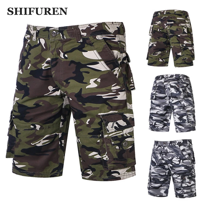 

SHIFUREN 2020 Summer New Cotton Camouflage Cargo Shorts Men Multi Pocket Loose Military Camo Short Trousers Bermudas Masculina