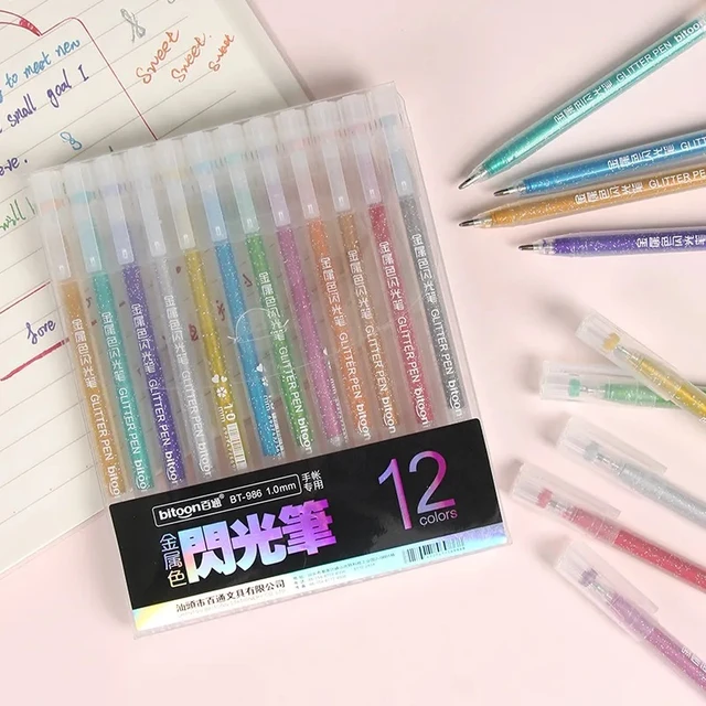 Acheter 8 pièces paillettes couleur surligneur marqueur stylo ensemble  1.0mm Bling Bling couleurs métalliques école de dessin