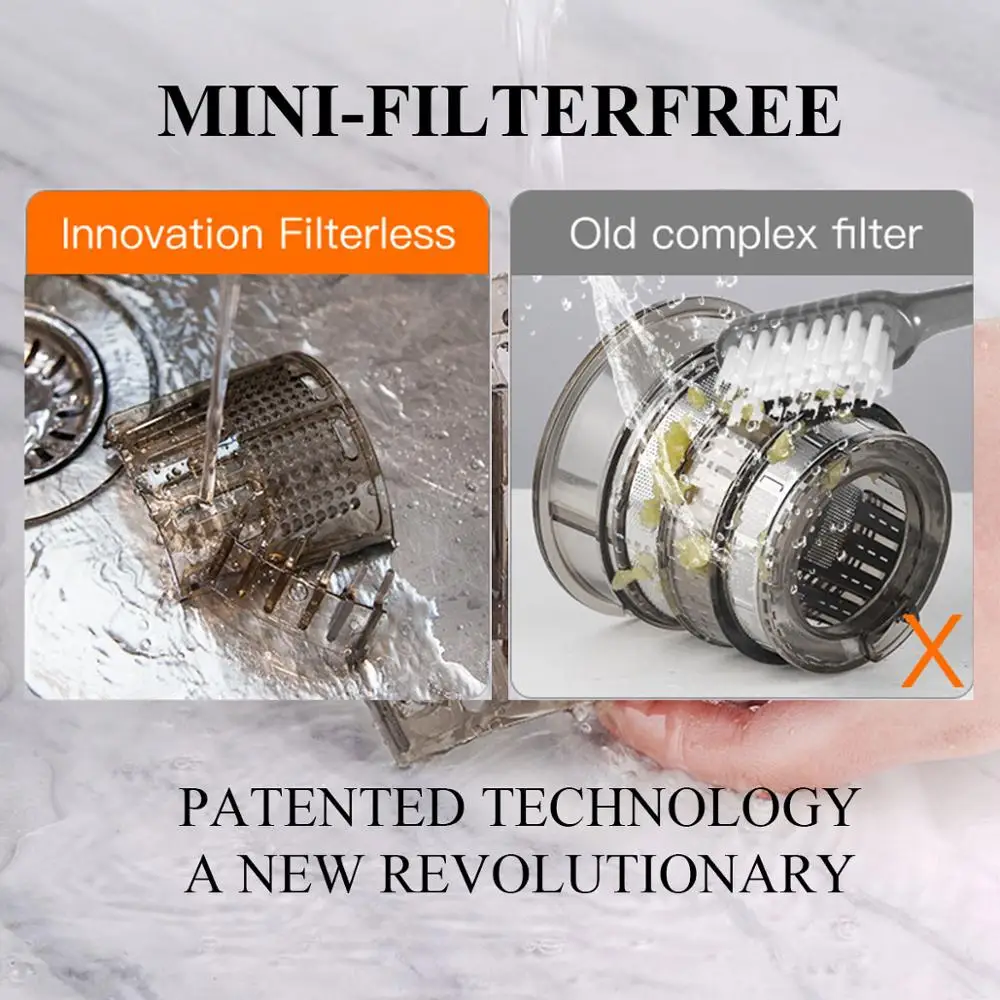 MIUI Slow juicer Cold press 7 level slow masticating juice extractor Mini-FilterFree patented Deft design 2020 PLUS Model