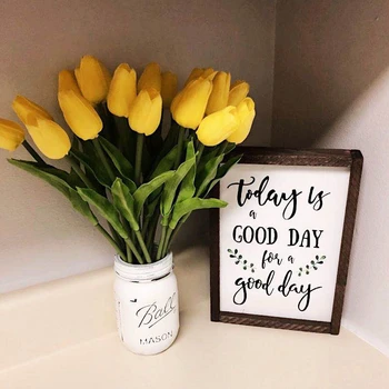 

15 Piece Beauty Press Flower Tulip Flower Artificial Bouquet Fake Flower Bridal Bouquet Decoration Flower Wedding Yellow + Green