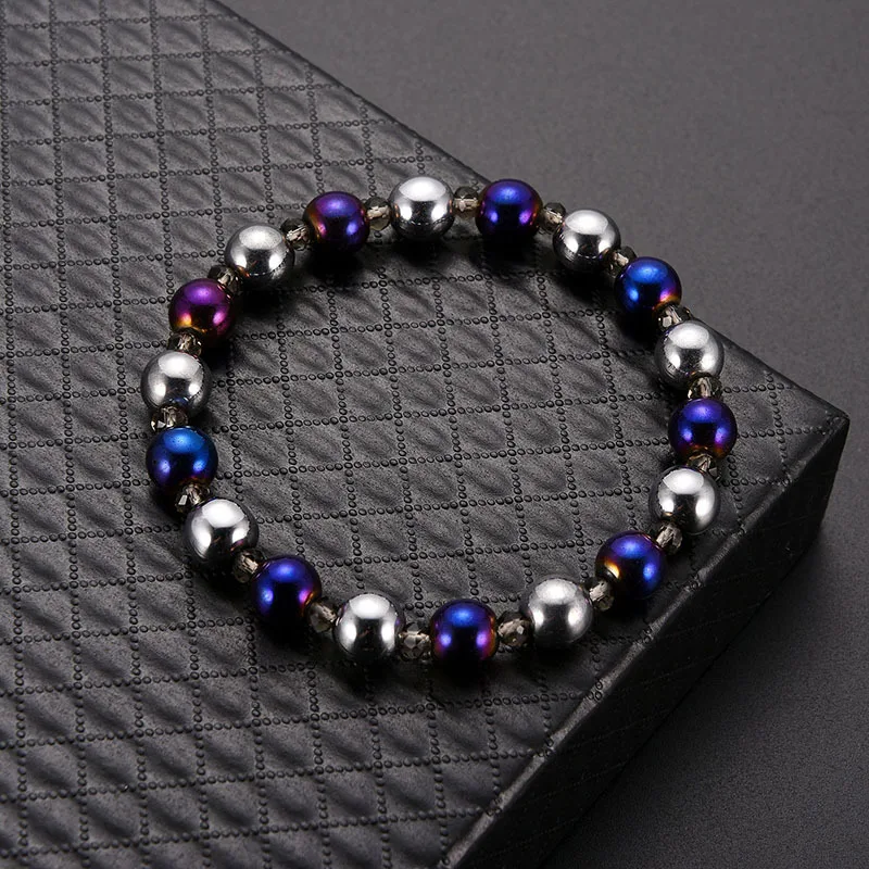 Европейский модный Креативный простой серебряный синий двойной цвет черный gallstone магнитный браслет