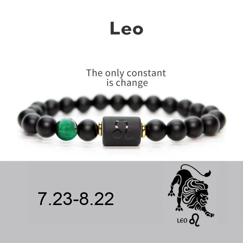 Abalorios de piedra negra de 8mm para Hombre y mujer, pulsera de constelación de 12 pares, pulsera Masculina, joyería para Hombre