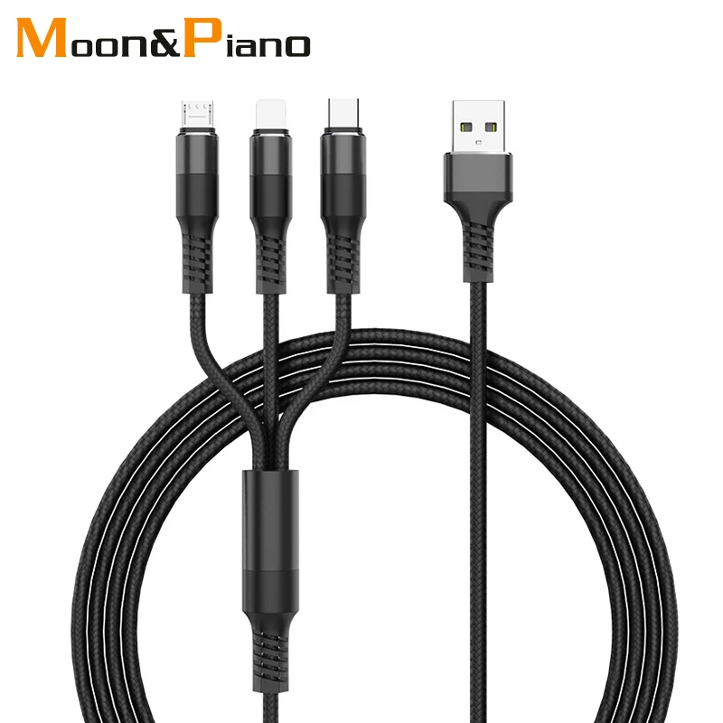 3 в 1 USB кабели для мобильных телефонов для смартфонов 2.5A Быстрая зарядка нейлон проводной с микро-usb кабель для type C iOS зарядное устройство для Android шнур