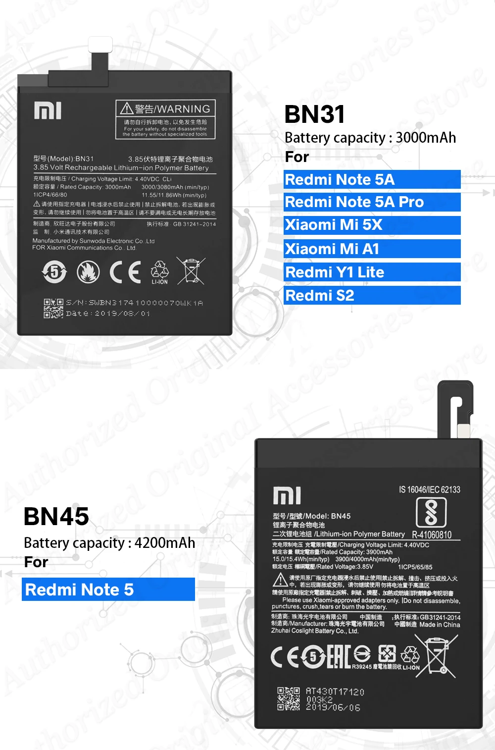 Аккумулятор для телефона Xiao mi BM47 для Xiao mi Red mi 3 3S 3X4X3 pro Note 3 5 5A Pro mi 5X BM46 BN31 BN45 Сменные Аккумуляторы