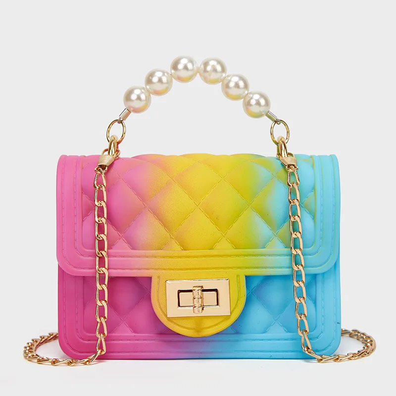 Handbag Rainbow Bag PVC Chain Jelly Spray Color Gradient Pearl Bags For Women Dropshipping Tote | Багаж и сумки