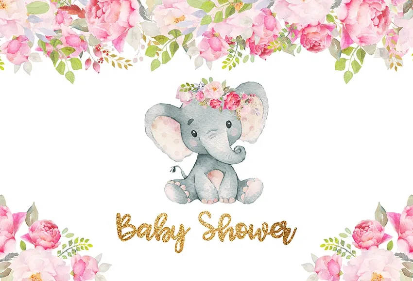 7x5ft Gold Baby Shower Pink Elephant Flowers Green Leaves Custom Photo Studio Background Backdrop Vinyl Banner 220cm x 150cm | Электроника