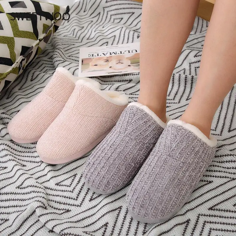 2021 new striped cotton slippers men and women couple wool cotton slippers casual home warm slippers