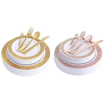 

Disposable Tableware Sets Environmentally Protection Plastic Cutlery Set Lace Cutlery For Party Birthday Dinner