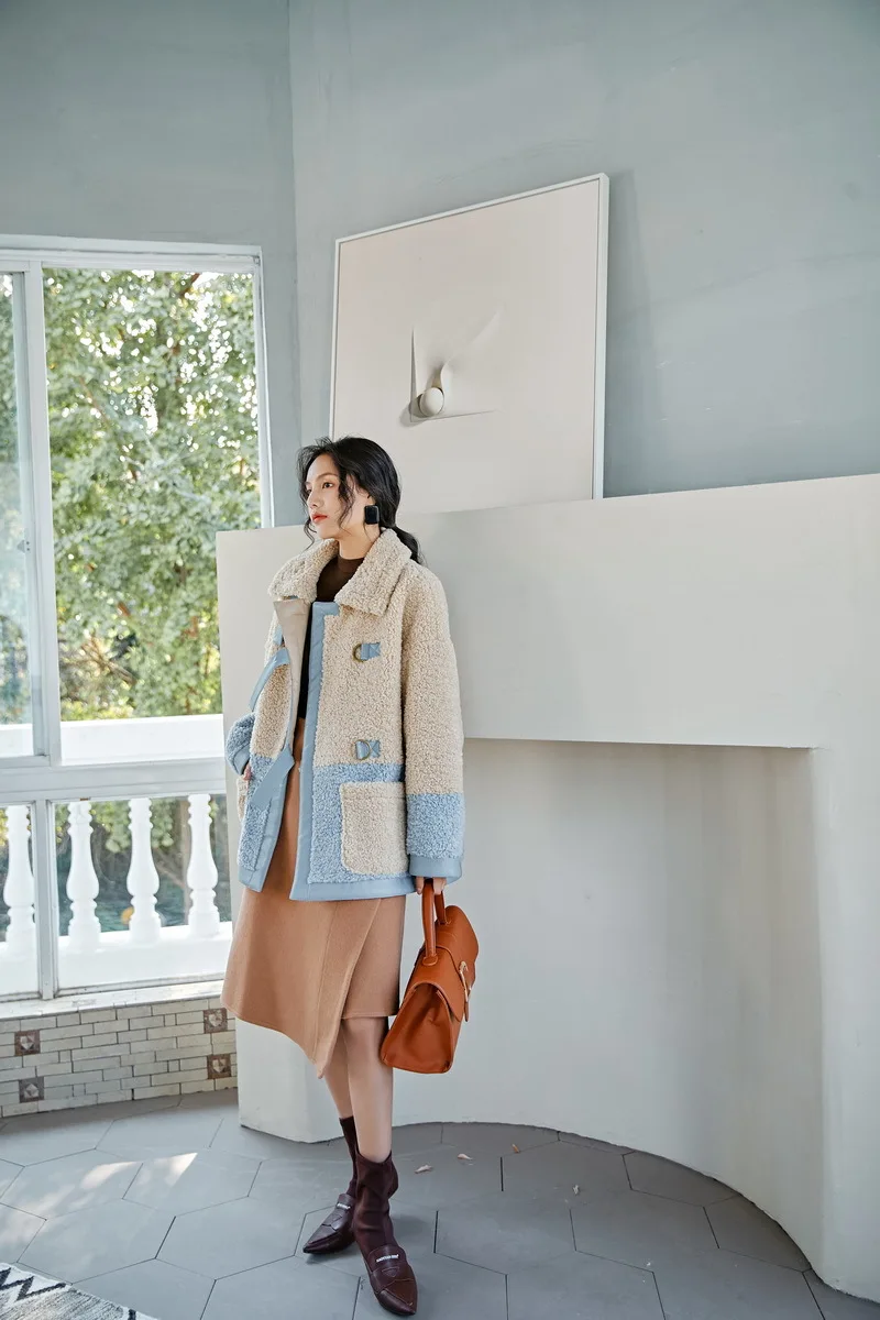 Winter Women High Quality faux lambswool Fur OverCoats Luxury long casual Thick Warm Plus Size female cloth beige free ship