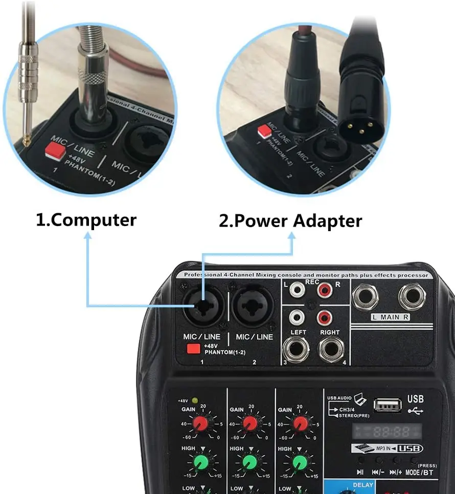 Misturador de Som Gravação de Música Misturador de Áudio Console Canais Reprodução Bluetooth 4 Usb - Image 5