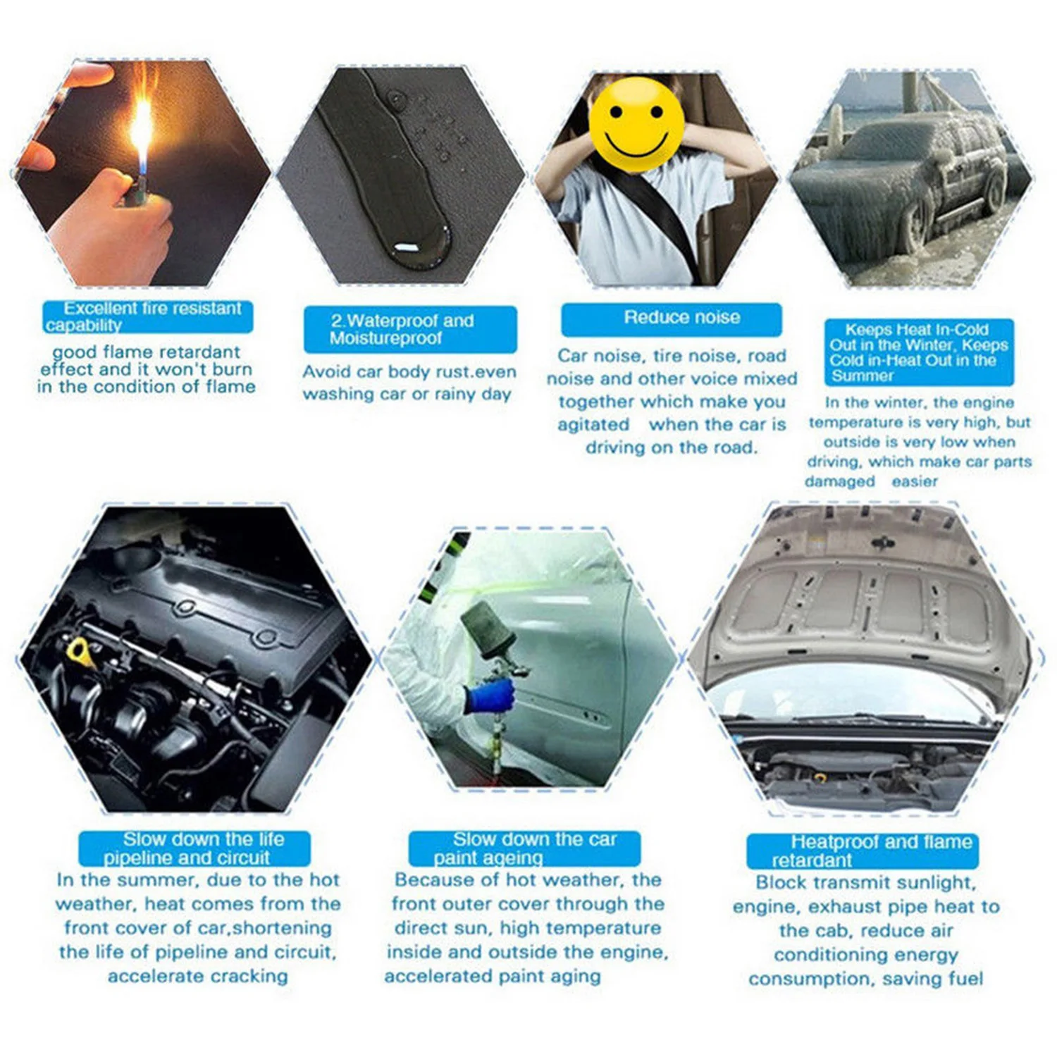 

12PCS 50cm*30cm Vehicle Firewall Sounds Deadening Heats Insulation Mat Pads Foams Sound Heat Insulation Cotton