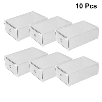 

10 Pcs Dustproof Shoes Case Thicken Shoes Box Drawer Style Shoe Storage Holder Stackable Box (White, 34x22x13cm)