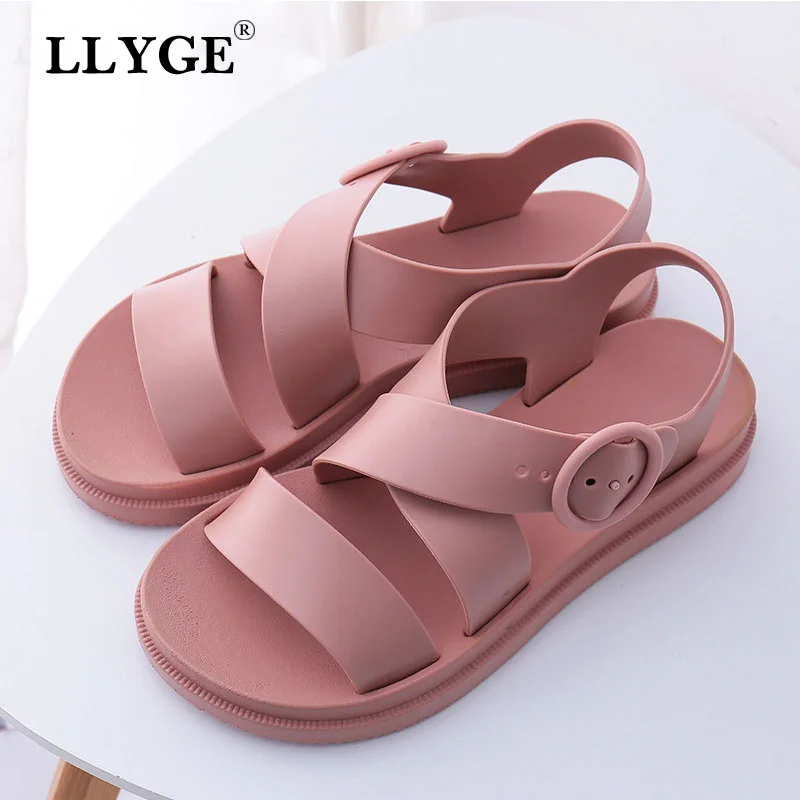 

Women Flat Sandals Shoes Gladiator Open Toe Buckle Soft Jelly Sandals Female Casual Women's Flat Platform Beach Shoes