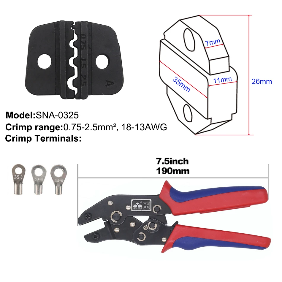 Неизолированные голеные терминалы щипцы и сменные штампы для термоусадочного разъема провода обжимные инструменты трещотка 7 дюймов - Цвет: SNA-0325